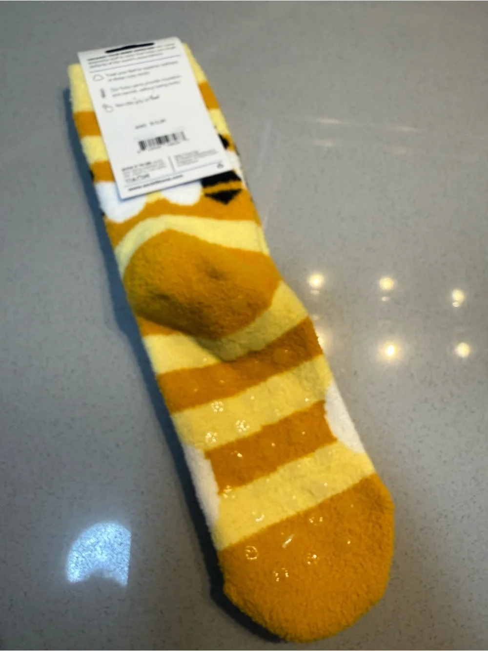 Cozy Bee Stripe Fuzzy Socks - Yellow/White